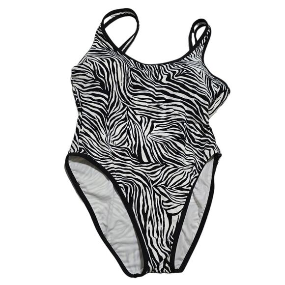 Michael Kors Black and White Zebra Print High Cut One Piece Swimsuit Size 10 new - Picture 6 of 11